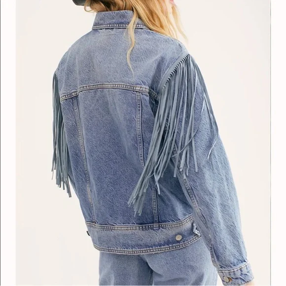 FREE PEOPLE FRINGE DENIM JACKET size medium - Picture 2 of 7